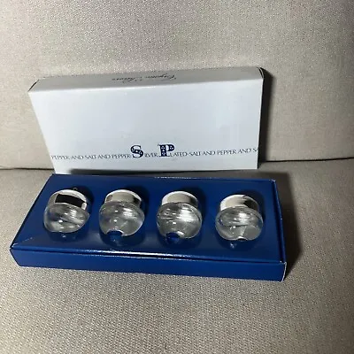 Vintage Crystal Silver Plate Salt & Pepper Shakers Japan Tiny Miniature In Box • $9.99