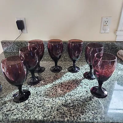 Libbey Vintage Purple Amethyst Stemmed Wine Glasses Iced Tea Water 6  Set Of 7 • $39