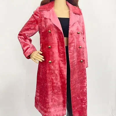 Vtg MCM Hot Pink Crushed Velvet Coat Mod  50s 60s Jacket Womens Sz Small • $54.99