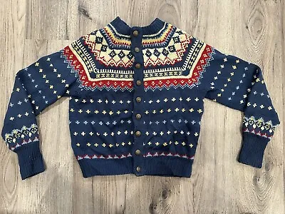 Vintage Denmark Handknit Nordic Cardigan Sweater Pure Wool Kids/Juniors • $35.98