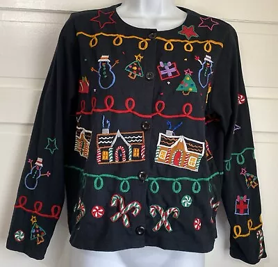 Vintage Michael Simon Lite Festive Christmas Sweater Embroidered Holidays Small • $49.99