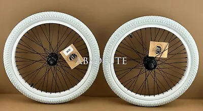 WHITE BMX Bicycle Set ALLOY Front & 9T Cog Rear Wheel 48 Spoke Sealed Bearing. • $217.95