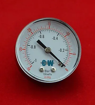 $8.90 • Buy 2  50mm Back Connect Vacuum Pressure Gauge -1bar  -30 In Hg Manometer ,PT 1/4 