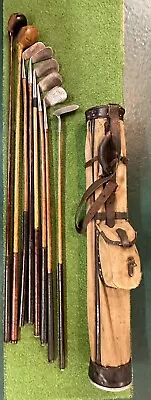 Antique Hickory Wood Shaft Golf Clubs And Vintage Stovepipe Golf Bag • $127.50