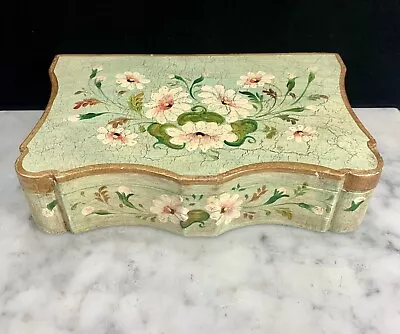 Vintage Italian Florence Wood Trinket Dresser Box Floral Gold Gilt Hinged 10” • $26