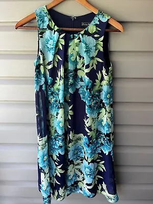 JESSICA HOWARD Blue & Green Floral Lined Sleeveless Fit N Flare Dress Size 4P • $15.58