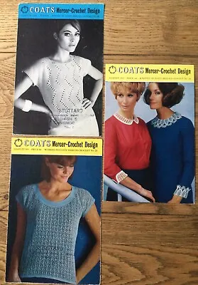 3 X Coats Mercer Vintage Crochet Patterns 989 1032 1041 Ladies Tops Collars ⭐️ • £3.90