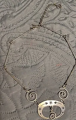 VINTAGE MEXICO MODERNIST STERLING  CELESTIAL MOON Swirls NECKLACE CHAIN 15-18  • $39.99