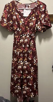 Isabel Maternity By Ingrid & Isabel Burgundy Floral Short Sleeve Woven Dress M • $10