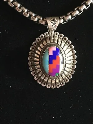 Beautiful Carolyn Pollack Signed QT Sterling Multi Gem Inlayed Pendant No Chain • $49.95