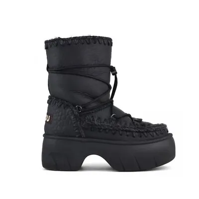 Mou Eskimo Snow Boot Twist Black Shearling Platform Leather EU 37 US 6 NWT • $234.99