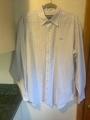 Vineyard Vines Button Down Whale Shirt Mens Large White Blue Pink Check • $14