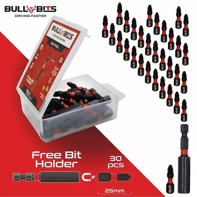 PZ2 25mm Impact Duty Screwdriver Drill Driver Bits Set + Bit Holder S2 Steel • £9.99