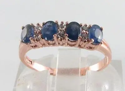 9k 9ct Rose Gold Ceylon Sapphire Diamond Eternity Band Art Deco Ins Ring Size O • £399