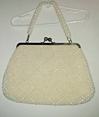 Vintage White Beaded Purse Made In Hong Kong • $15.47