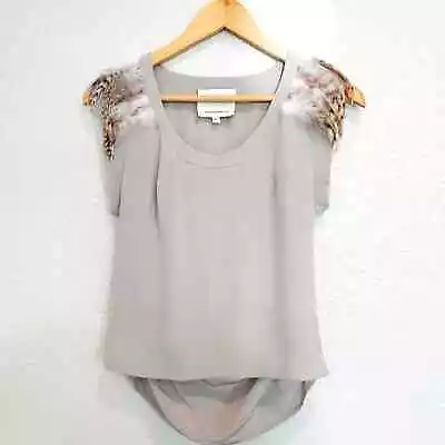 Madison Marcus Silk Gray Blouse W/Feather Accent Size XS • $21.59