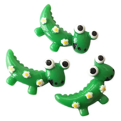 3pcs Green Crocodile Resin Kawaii Flatback Cabochons Embellishment Decoden Craft • £1.59