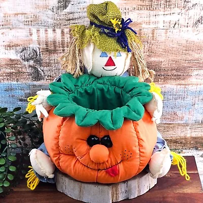 VTG Halloween Pumpkin JOL Scarecrow Doll Candy Holder LG Quilt Fabric Joelson • $64