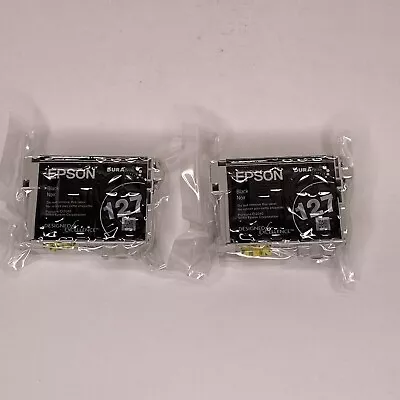 2 Genuine Epson 127 XL Black Ink Cartridge T127120 Factory Sealed OEM High Yield • $29.56