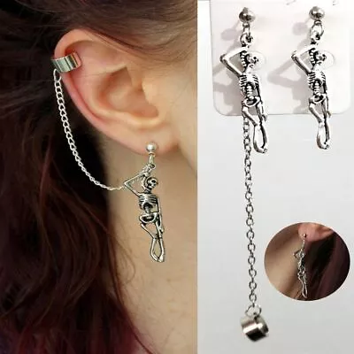 Drop Earring Punk Gothic Rock Ear Clip Skull Earrings Ear Stud Tassels Chain • $7.04