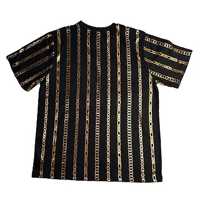 BAROQUE GOLD Mens XL VERSACE-INSPIRED Black Gold Chain T-Shirt NWT • $38.88