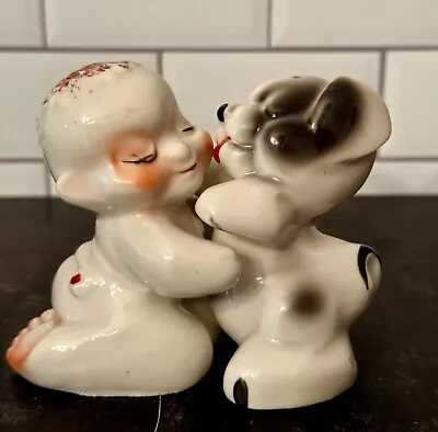 Rare VanTellingen Boy & Puppy Hugger Salt & Pepper Shakers 40's • $24.99