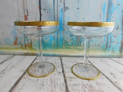 Set Of 2 Tiffin Gold Encrusted Leaf Pattern Cocktail Wine Liquor Glasses • $36.57
