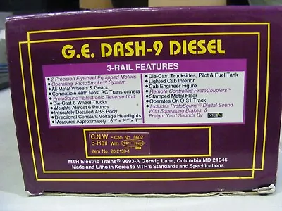 MTH O Scale G.E. Dash-9 Diesel C&NW #8602 W/Protosound  #20-2159-1 • $135