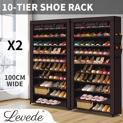 $65.99 • Buy Levede 2pcs 10 Tier Shoe Rack Storage Cabinet Cube DIY Organiser Organizer Brown