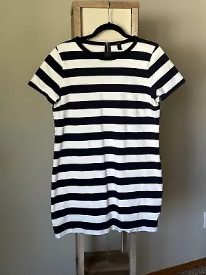 J CREW Womens T Shirt Dress Size Medium Black White Striped Short Sleeve • $12.50