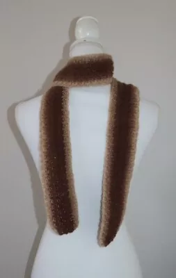 New Handmade Mohair Wool Blend Beige Brown Stripes Skinny Scarf 3x60 In. • $12