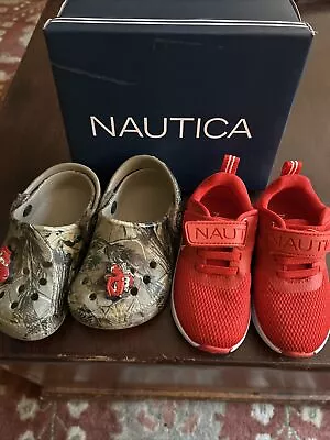 Nautica Baby Shoes Bright Red Size 5 Plus Crocs Camo W/ Lightning McQueen Lot • $20