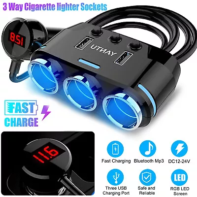 3 Way Multi Car Cigarette Lighter Socket Extension Splitter USB Charger DC 12V • $13.48