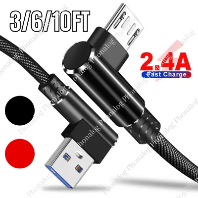 90 Degree Right Angle Micro USB Cable Fast Charging Cord 3/6/10FT For Samsung LG • $6.66