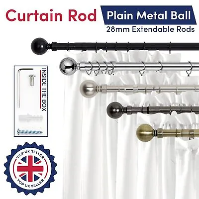 Modern Extendable Metal Curtain Pole 28mm With Finials Rings Hooks Rod Fittings • £5.09