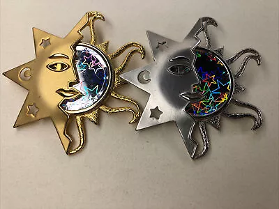 Lot Of 2 Vintage JJ Sun And Moon Brooches With Holographic Stars Gold + Silver • $22.50