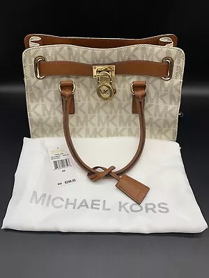 Michael Kors Hamilton Women Logo Satchel Handbag In Vanilla With Tag & Dust Bag • $115