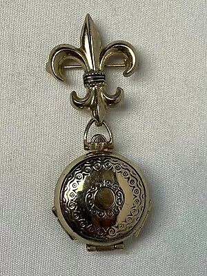 Vintage Coro Gold Tone Fleur De Lis Drop Folding Multi Locket Brooch Pin • $48