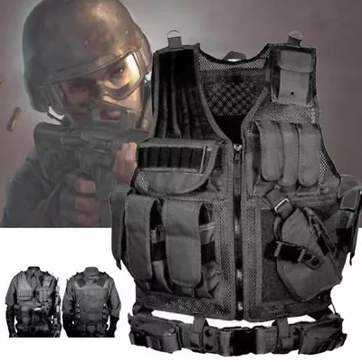 Military Tactical Vest With Gun Holster Police Assault Combat Assault Gear • $31.69