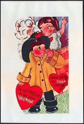 Valentine's Day Card Mechanical Vintage 1960's NOS Original Die-Cut FIreman • $21.22