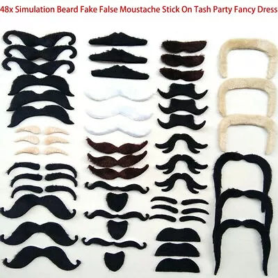 48pcs Costume Mustache Halloween Cosplay Fake Mustach Beard Whisker Novelty BQ • $6.99