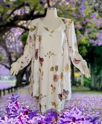 R&M RICHARDS Purple Ivory Floral Jacket Dress 2 Piece MOTHER OF THE BRIDE Large • $49.99