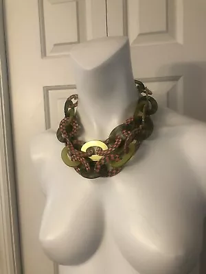 McKenzie Childs Statement Necklace Green Pink Toggle Closure Plastic Resin  • $100