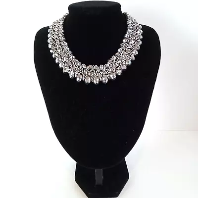 Statement Necklace Mirror Glass Faceted Beads Triple Row • $11.18