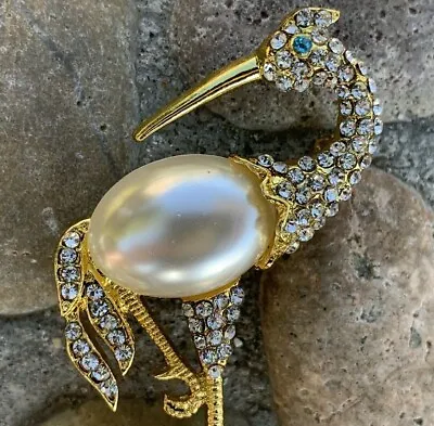 $8.19 • Buy Crystal Rhinestone Birds Pin Brooch Fashion Jewelry Flamingo Peacock Gold Tone