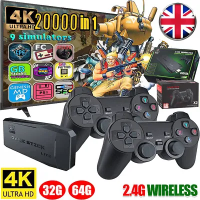 40000+ 4K HDMI TV Video Game Stick Retro Gaming Console W/ 2 Wireless Controller • £23.70