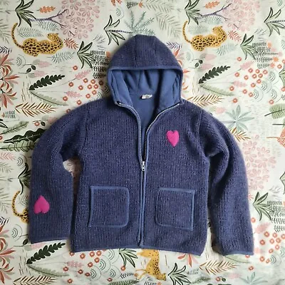 £40 • Buy Pachamama Heart Detail Blue Chunky Knit Fleece Lined Cardigan Hoodie Size XS