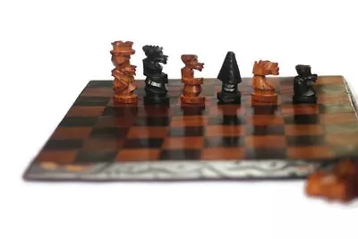 Malawian Handcarved Mix Of Ebony And Mahogany Wood Chess Set. 29x29cm Board Game • $100