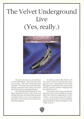 £4.99 • Buy The Velvet Underground - Live MCMXCIII - Full Size Magazine Advert
