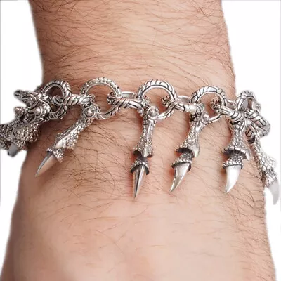 $319 • Buy 115g 9.5  Heavy Dragon Claws Biker Skull 925 Sterling Silver Mens Bracelet
